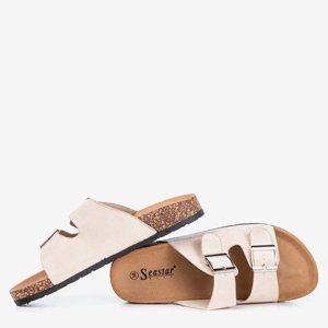 OUTLET Beige women's slippers with buckles Salala - Footwear
