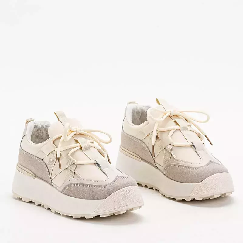 OUTLET Beige women's sports shoes with a higher sole Kanislo - Footwear