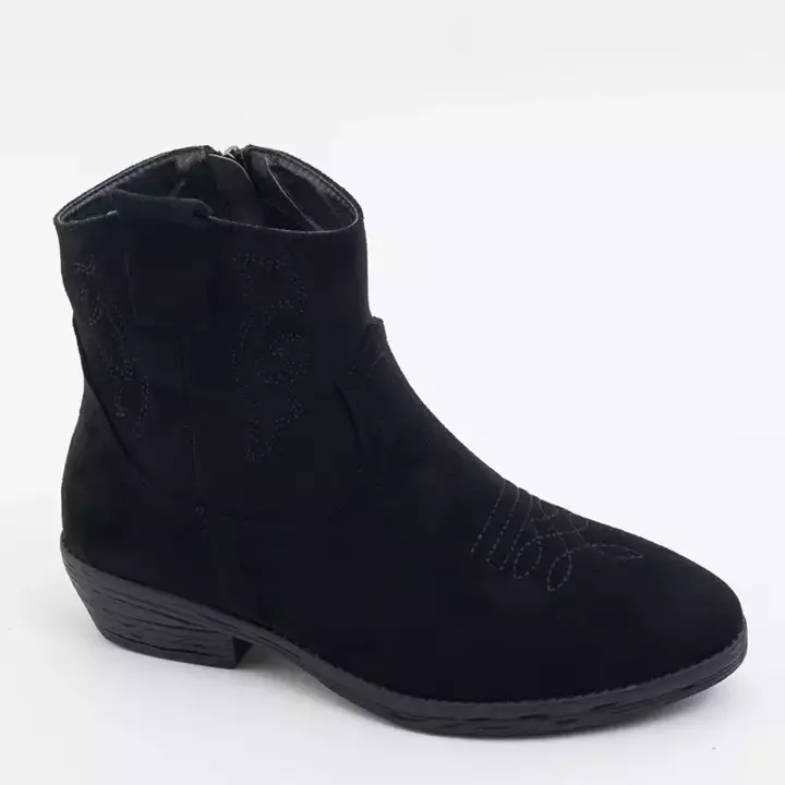 OUTLET Black eco-suede boots a'la cowboy boots with embroidery Isit-Shoes