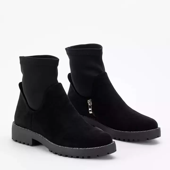 OUTLET Black eco-suede boots with decorative upper Isanti - Footwear