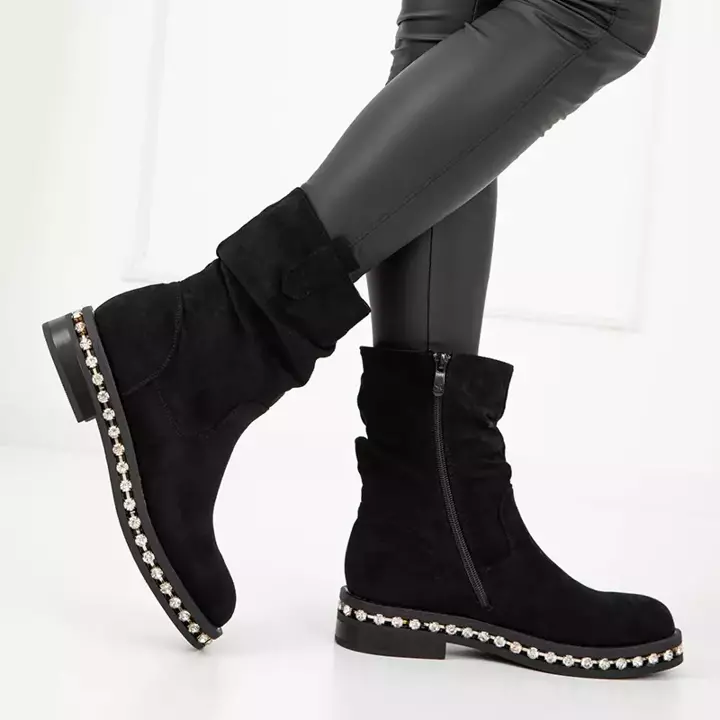 OUTLET Black women's boots with zircons Tabita - Footwear