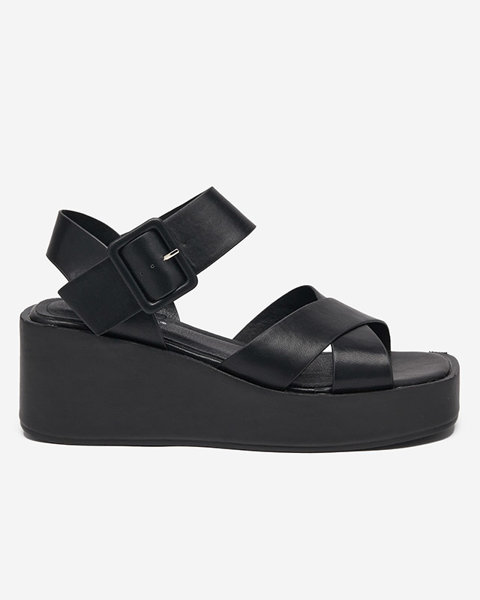 OUTLET Black women's eco leather wedge sandals Scozi - Footwear