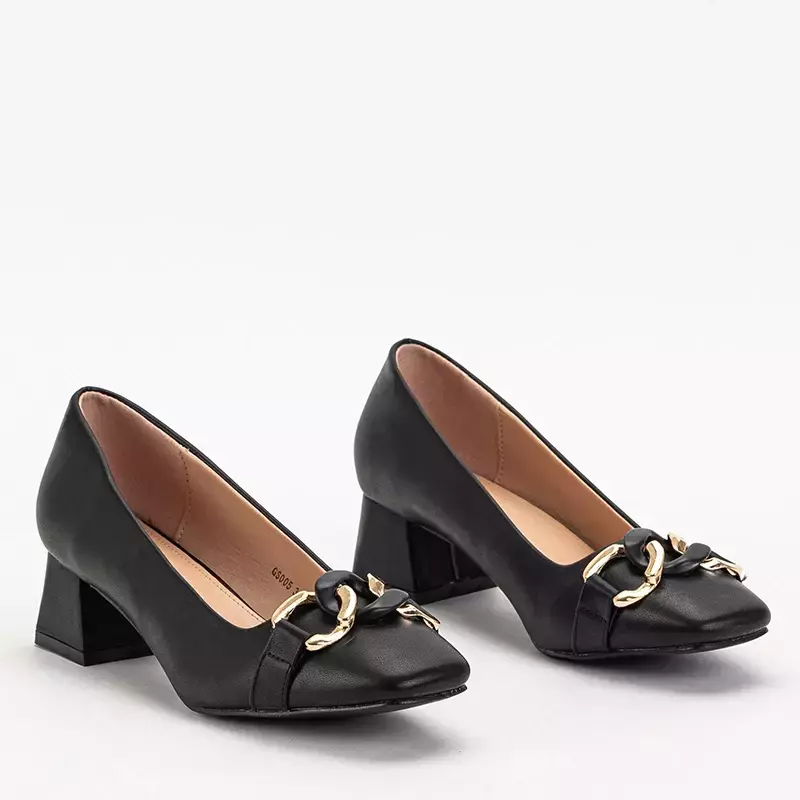 OUTLET Black women's low stiletto pumps with ornament Vetina - Footwear