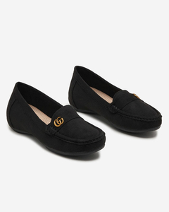 OUTLET Black women's moccasins on low covered heel Lemira - Footwear