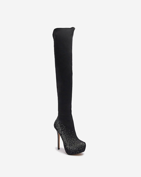 OUTLET Black women's over-the-knee stiletto boots Agiocio- Footwear