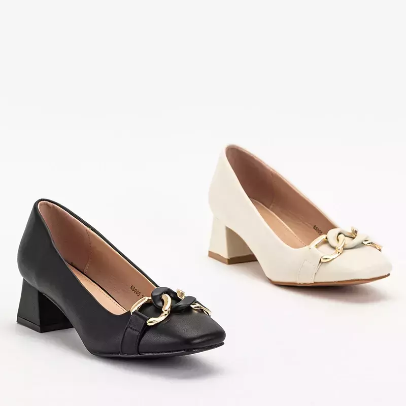 OUTLET Black women's pumps on a low post with Vetina decoration - Footwear