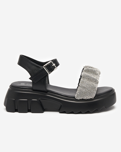 OUTLET Black women's sandals with cubic zirconias Pokio- Footwear