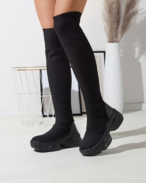 OUTLET Black women's slip-on over-the-knee boots Georisa - Footwear