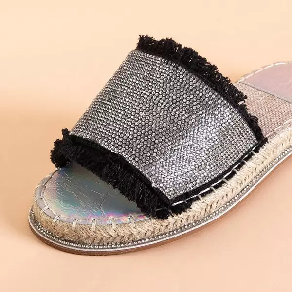OUTLET Black women's slippers with cubic zirconia Nicca - Footwear