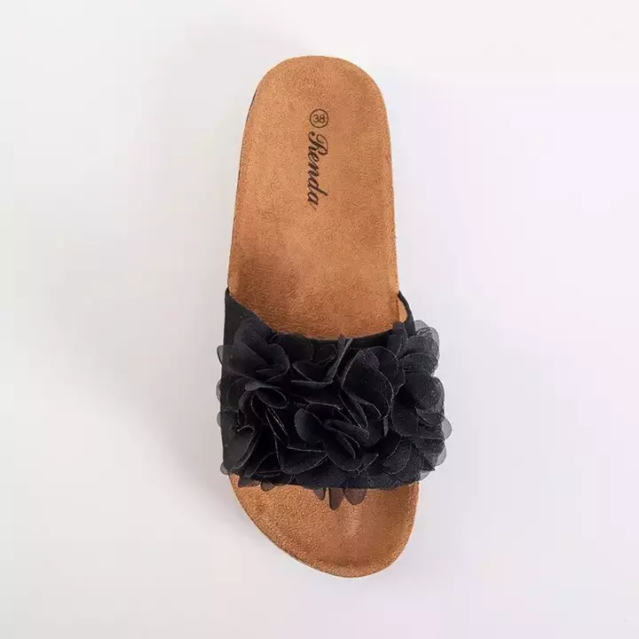 OUTLET Black women's slippers with flowers Alina - Footwear