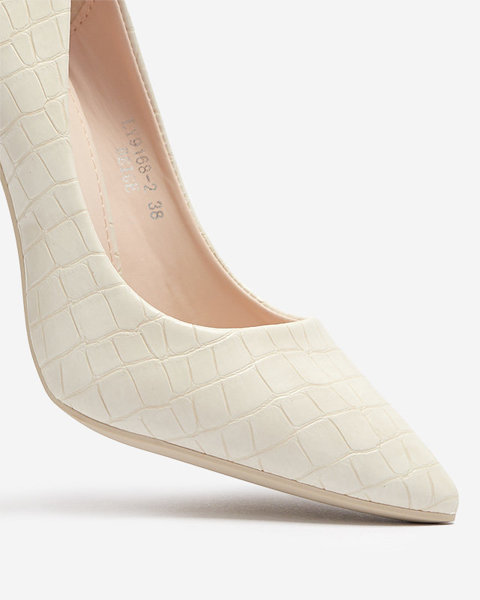 OUTLET Cream women's stiletto pumps with embossing Asota - Footwear