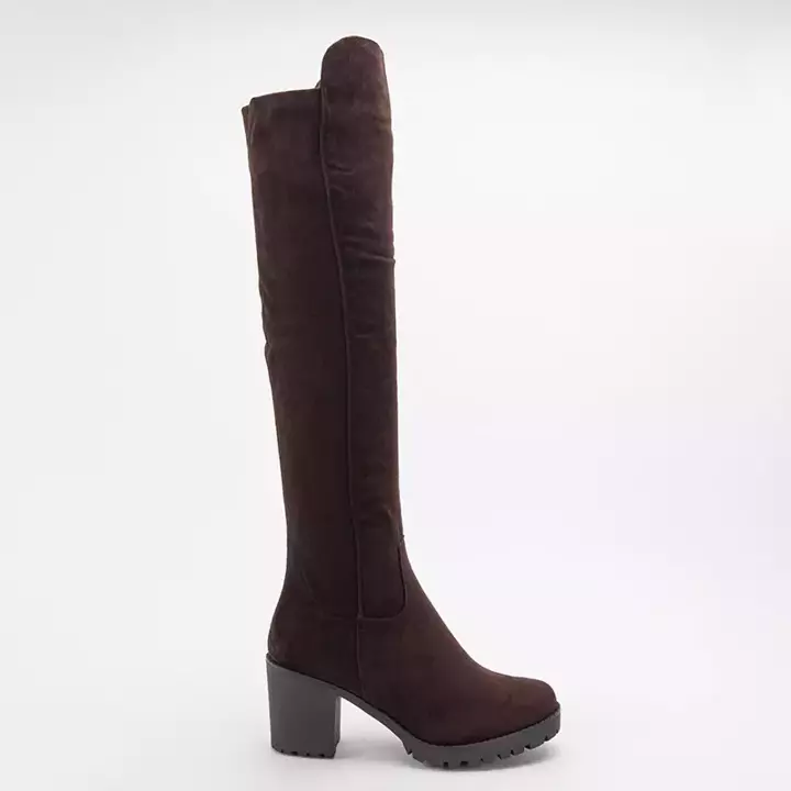 OUTLET Dark brown women's eco-suede over-the-knee boots Ariada - Shoes