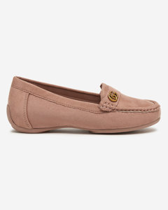 OUTLET Dark pink women's moccasins on a low, covered wedge Lemira - Shoes