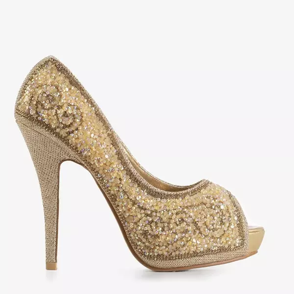 OUTLET Gold shiny pumps on a stiletto heel Adriannah - Shoes