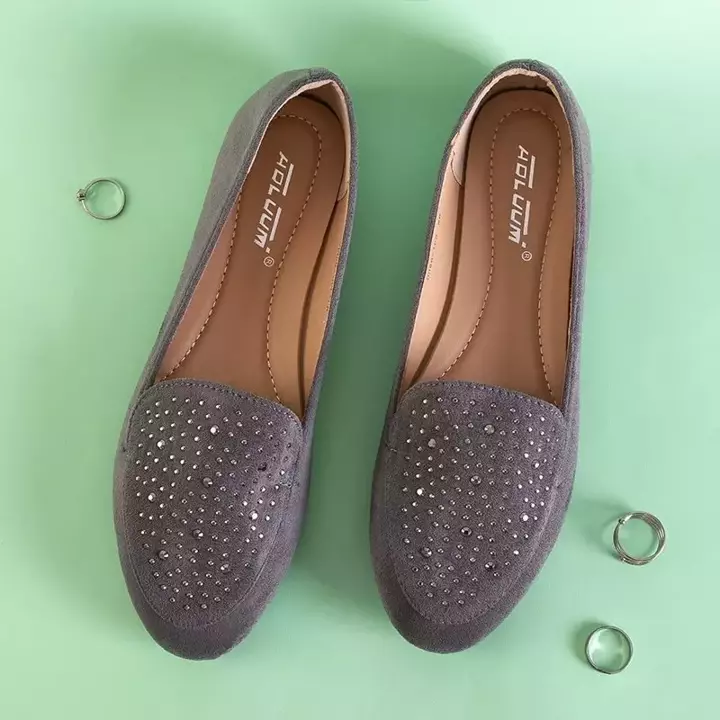 OUTLET Gray women's moccasins with cubic zirconia Felisa - Footwear
