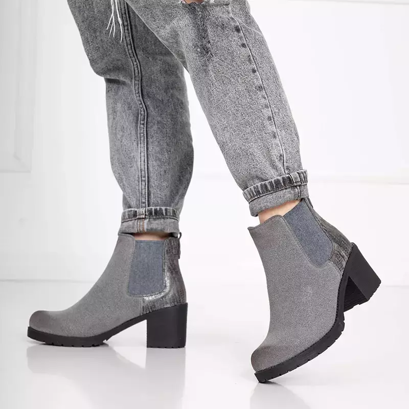 OUTLET Grey women's boots on a post Cosilio - Footwear