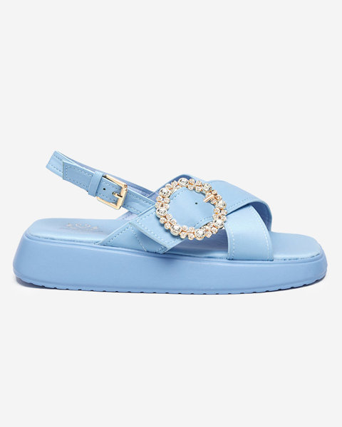 OUTLET Ladies' blue fabric sandals with a flat sole Senire - Footwear