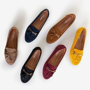 OUTLET Light brown women's eco-suede loafers with Catriona fringes - shoes