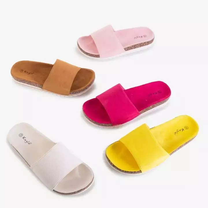 OUTLET Light pink women's eco-suede flip-flops on a flat sole Silveria - Footwear