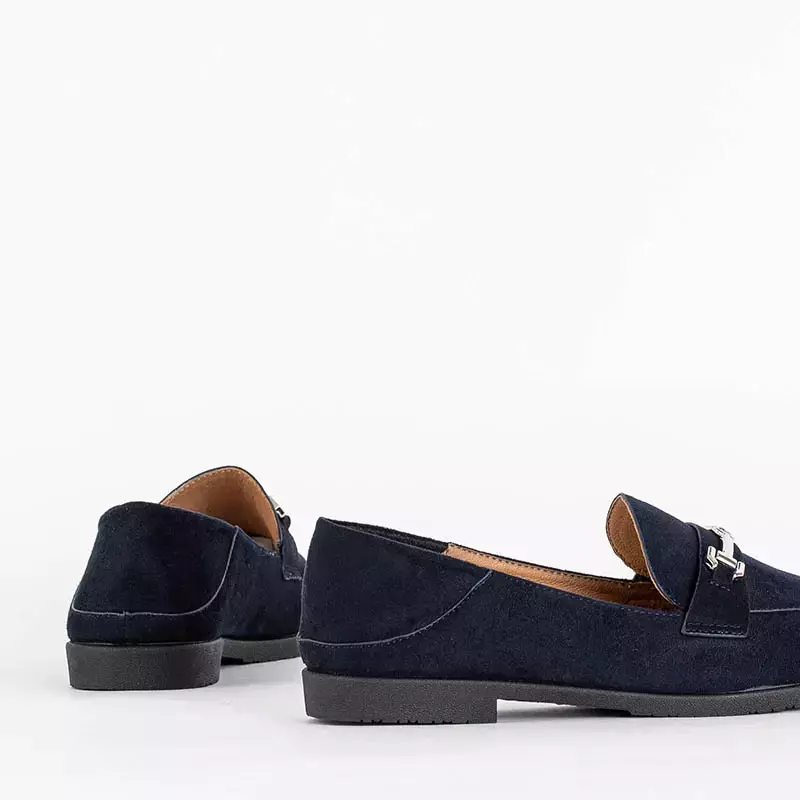OUTLET Navy blue women's eco-suede moccasins with ornament Lemika - Footwear