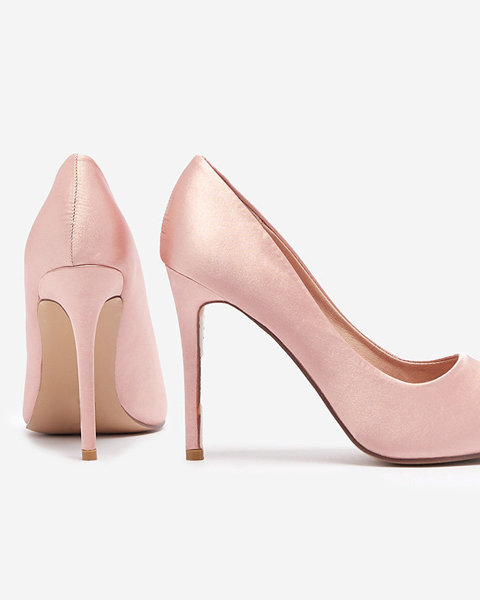OUTLET Pink women's satin pumps on a higher stiletto Norija - Footwear