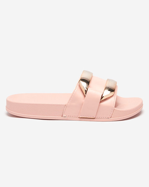 OUTLET Pink women's slippers with golden ornament Serina - Footwear
