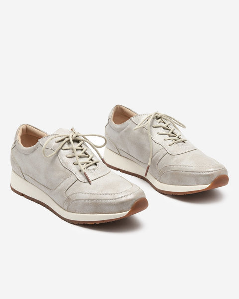 OUTLET Silver-gray women's sports shoes tied Tahini - Shoes