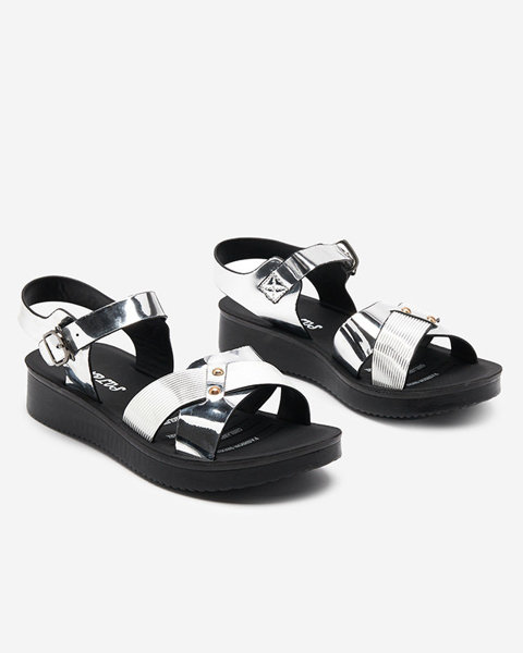 OUTLET Silver lacquered women's sandals Pulqo - Footwear