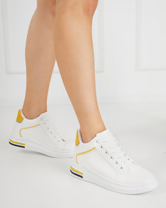 OUTLET White and yellow women's sneakers with a hidden Uksy wedge - Footwear