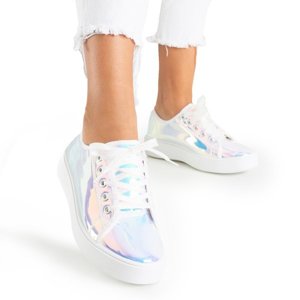 OUTLET White holographic sneakers with Vordena platform - Footwear