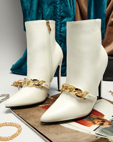 OUTLET White stiletto boots decorated with a chain Rittle- Footwear
