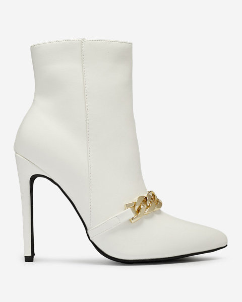 OUTLET White stiletto boots decorated with a chain Rittle- Footwear