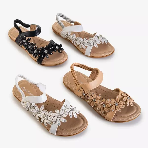 OUTLET White women's sandals with Aflori flowers - Footwear