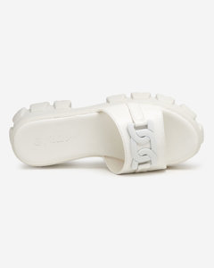 OUTLET White women's slippers on a thicker sole Inza-Shoes