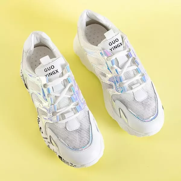 OUTLET White women's sports shoes with holographic inserts Adine - Footwear