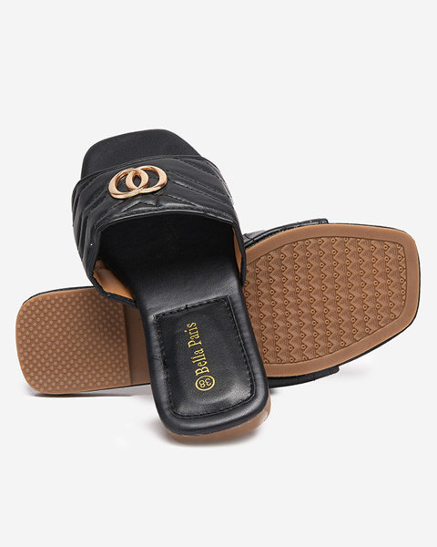 OUTLET Women's black eco-leather slippers with golden ornament Daliso - Footwear