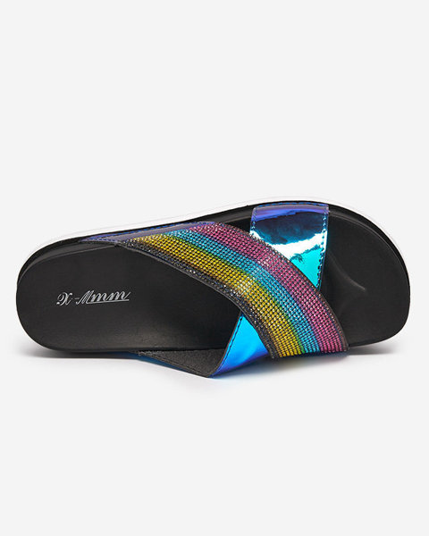 OUTLET Women's black holographic slippers with sequins Yalay - Footwear
