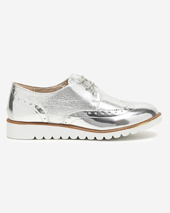 OUTLET Women's silver shoes with glittery silver inserts Retinisa - Footwear