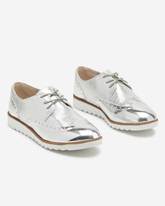 OUTLET Women's silver shoes with glittery silver inserts Retinisa - Footwear