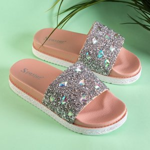 Pink Women's Platform Slippers with Sailor Cubic Zirconia - Footwear