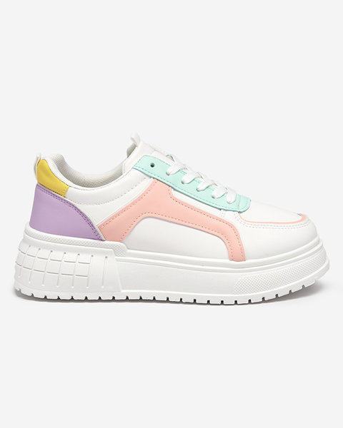 Pink and white women's eco-leather sports shoes on the Cerecha platform - Footwear
