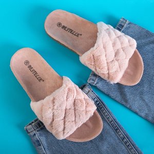 Pink women's flip-flops with fur Kaspiania - Footwear