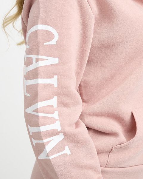 Pink women's insulated sweatshirt set with lettering on sleeves - Clothing