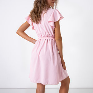 Pink women's mini dress with binding - Clothing