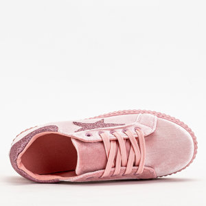 Pink women's velor sneakers - Footwear