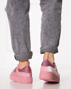 Pink women's velor sneakers - Footwear