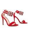 Red sandals on a high heel with cubic zirconia Elvine - Footwear