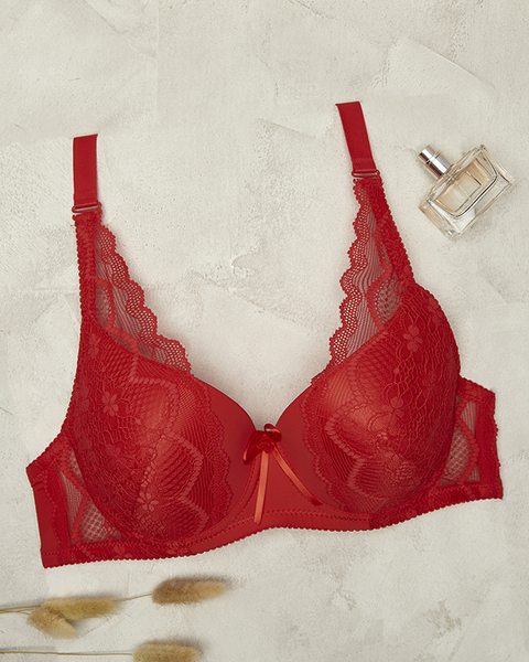 Red women's bra with lace- Lingerie