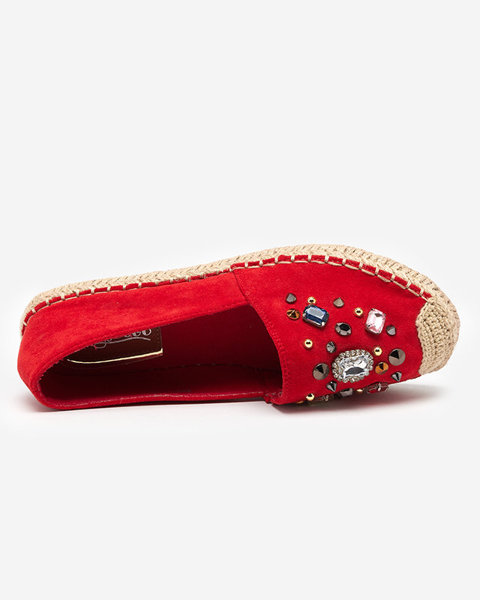 Red women's eco-suede espadrilles with cubic zirconias Mediros - Footwear