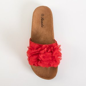 Red women's flip-flops with flowers Alina - Footwear